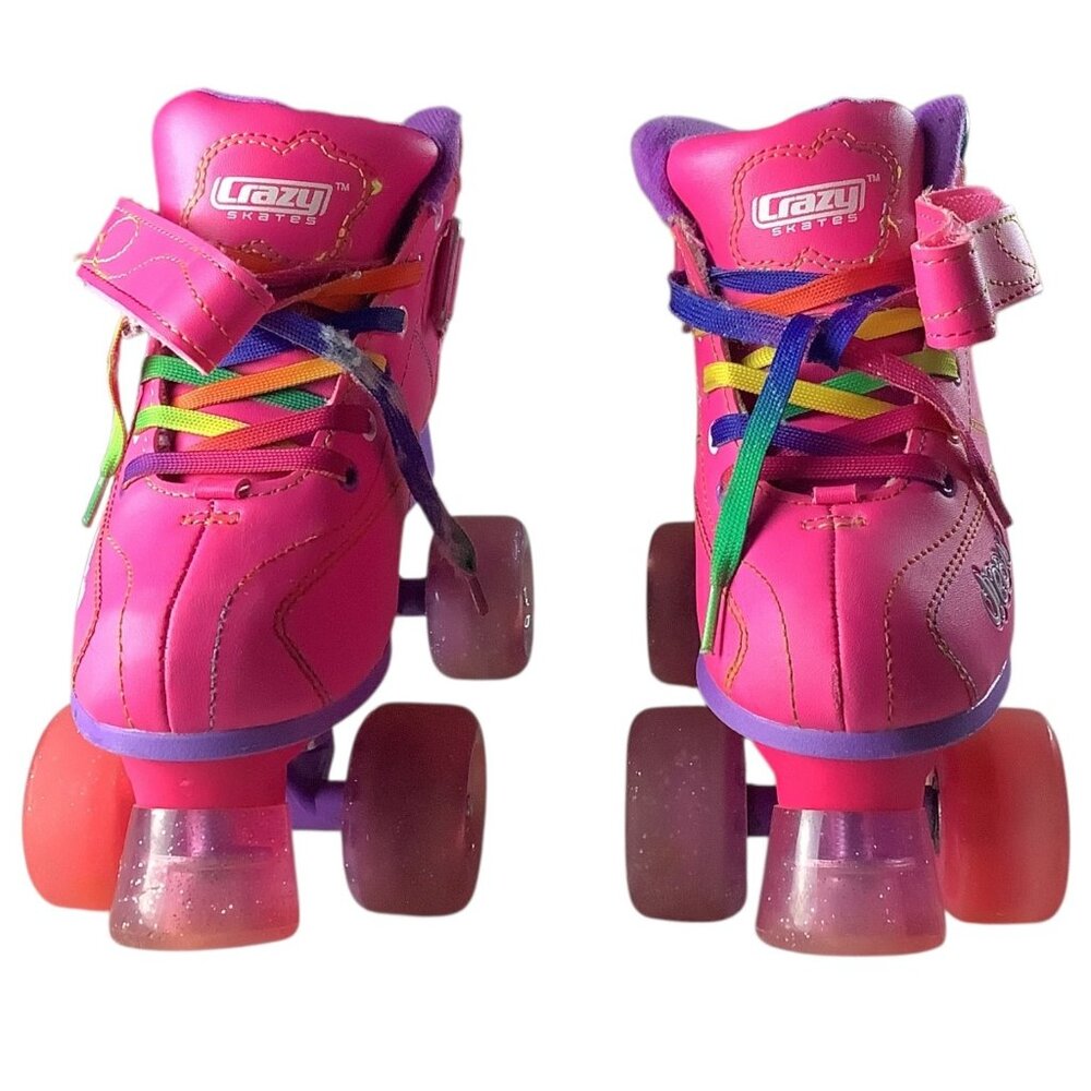 Crazy Skates Dream Girls Roller Skates Led‎ Lights Size US 2 Pink Rainbow Wheels